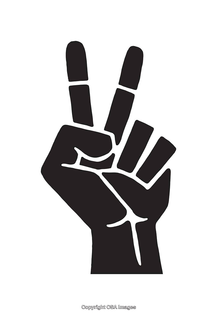 Black And White Line Art Illustration of Hand Giving Peace Sign