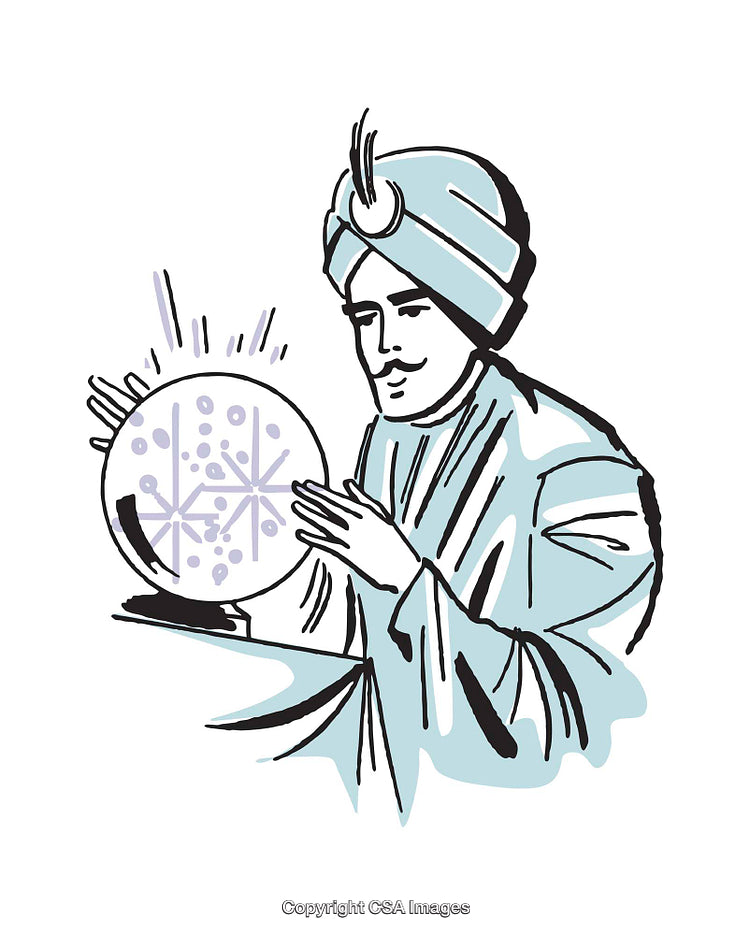 Fortune Teller Observing Mystical Orb in a Hand-Drawn Illustration