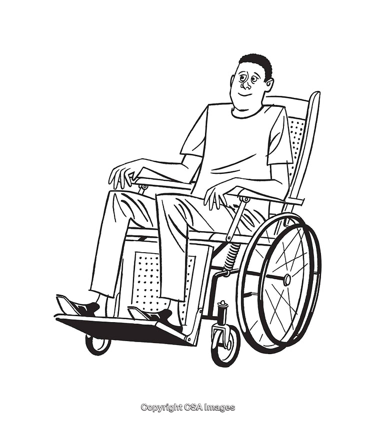 Line Art Drawing of Person in a Wheelchair