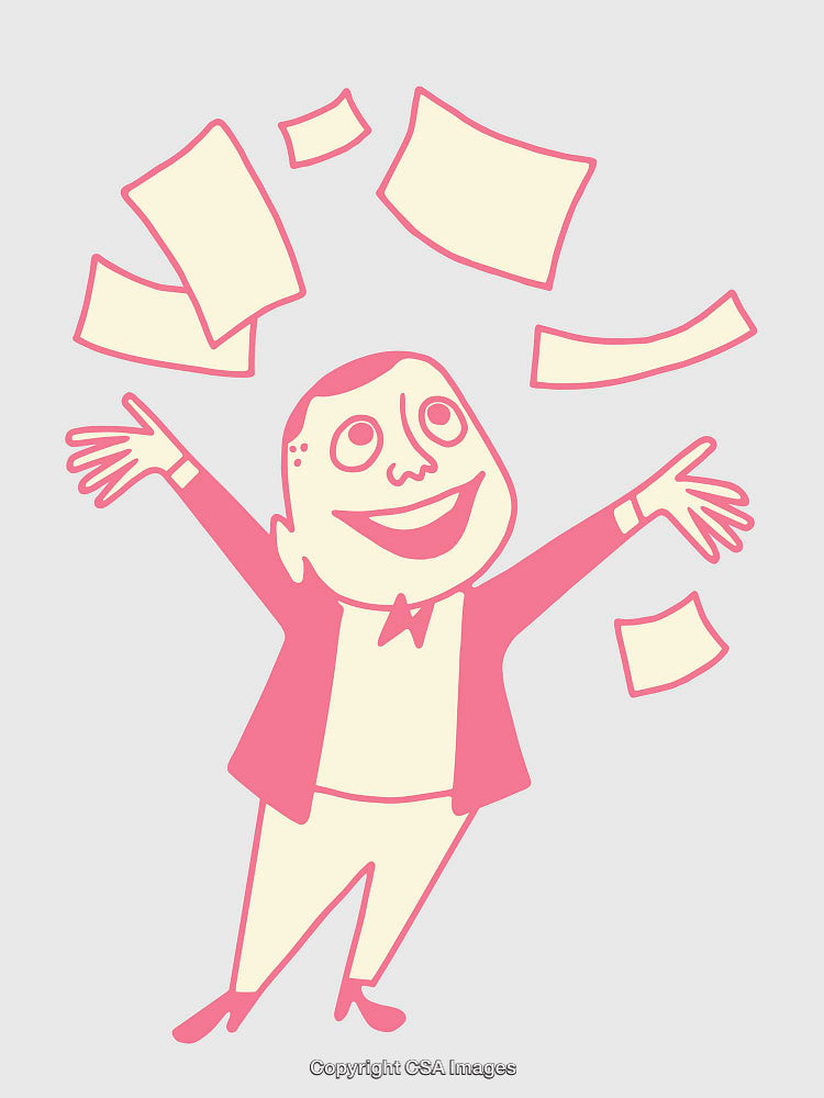 Cheerful Businessman Throwing Papers in Joyful Celebration Illustration