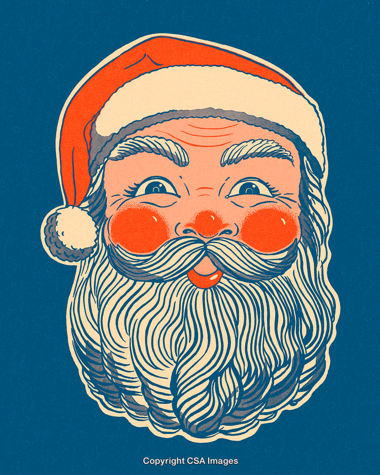 Vintage Illustration of Santa's Face with Cheerful Expression