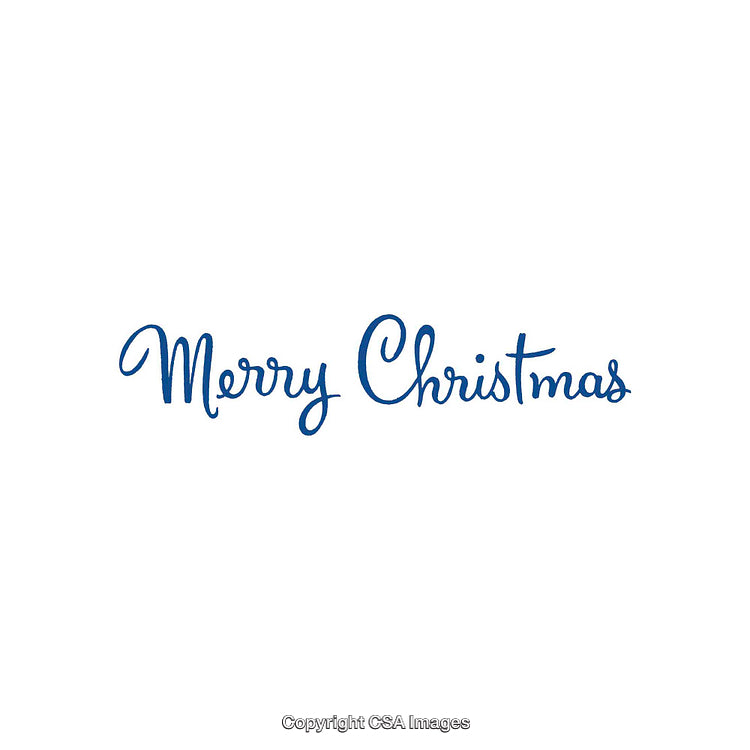 Blue Handwritten Merry Christmas on White Background