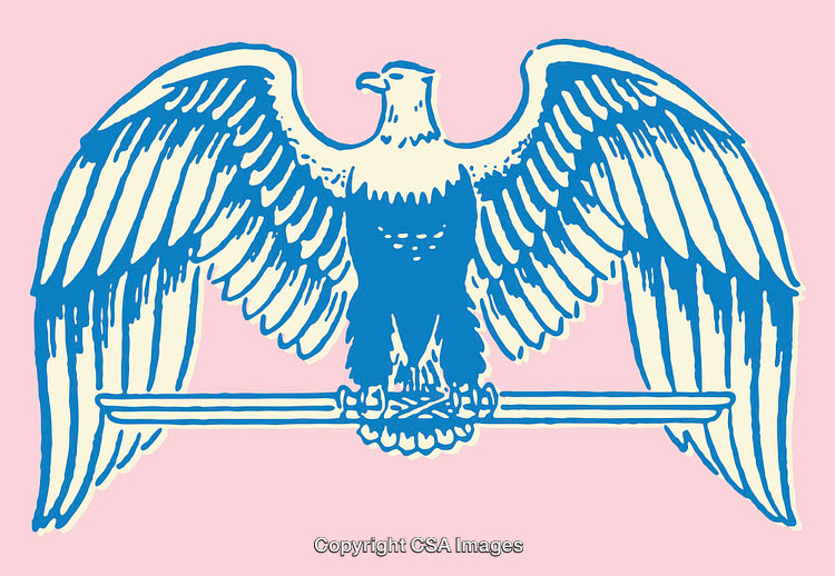 Vintage Blue and Cream Eagle Emblem on Pink Background