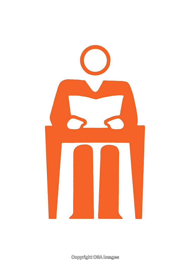 Minimalist Orange Icon of a Person Reading at a Desk