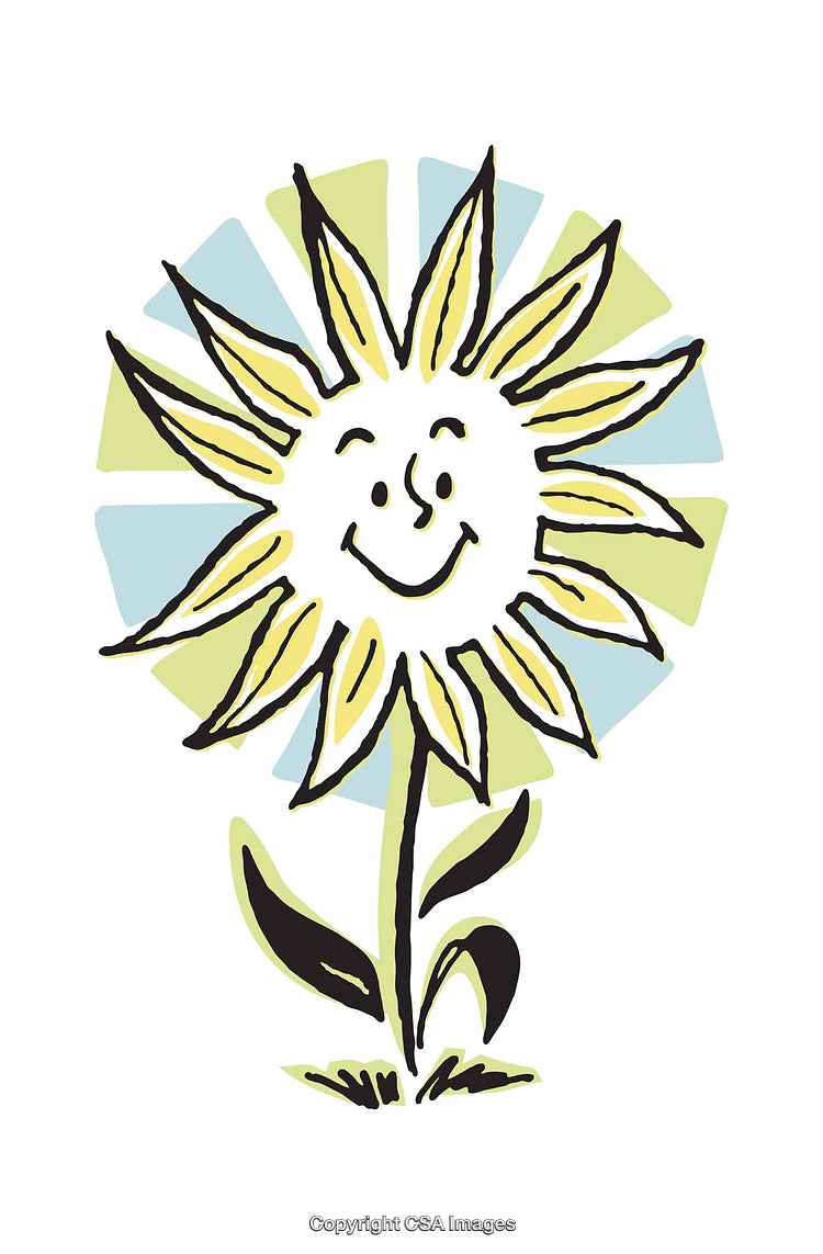 Cheerful Sunflower Illustration With Smile and Retro Style Design Elements