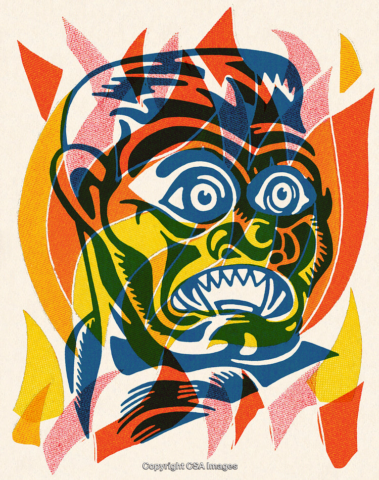 Colorful Abstract Artwork Featuring an Expressive Face with Dynamic Shapes