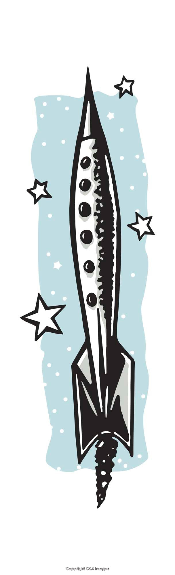 Cartoon Rocket Illustration in Retro Style with Stars and Space Theme