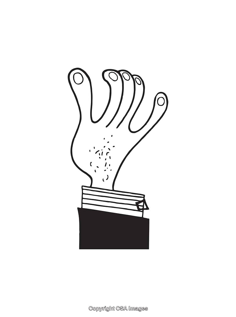 Surreal Black and White Line Art Featuring a Hand and Book Combination