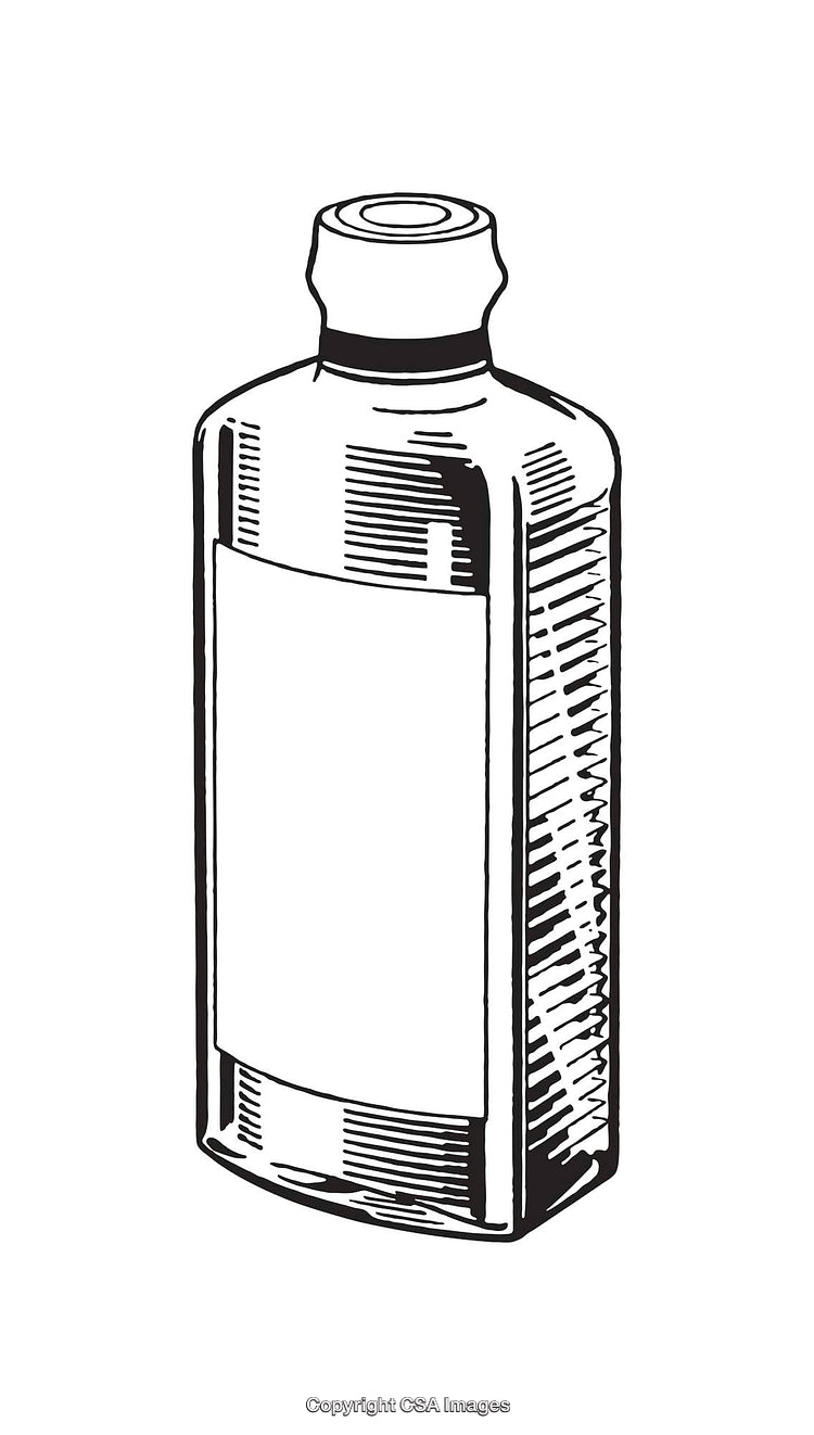 Black and White Line Art of a Vintage Glass Bottle