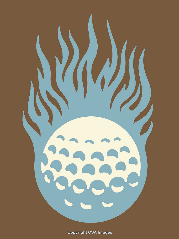 Abstract Illustration of Golf Ball With Flames in Blue and Beige Tones