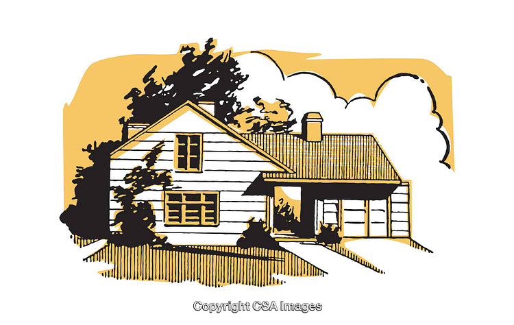 Charming Illustration of a Cozy Suburban House and Yard in Soft Colors