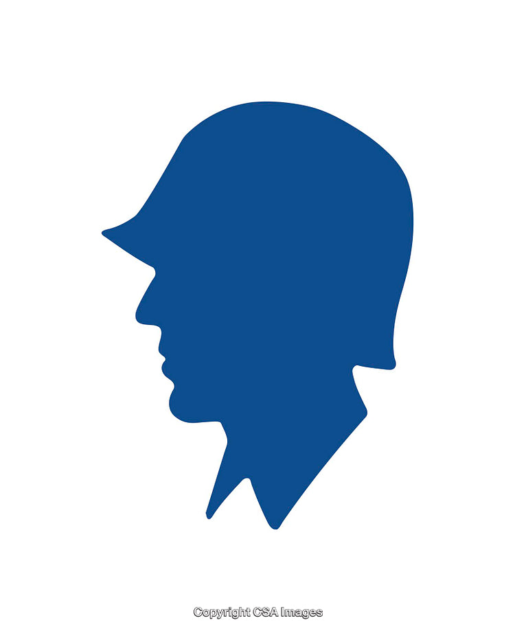 Blue Military Helmet Silhouette Icon on White Background