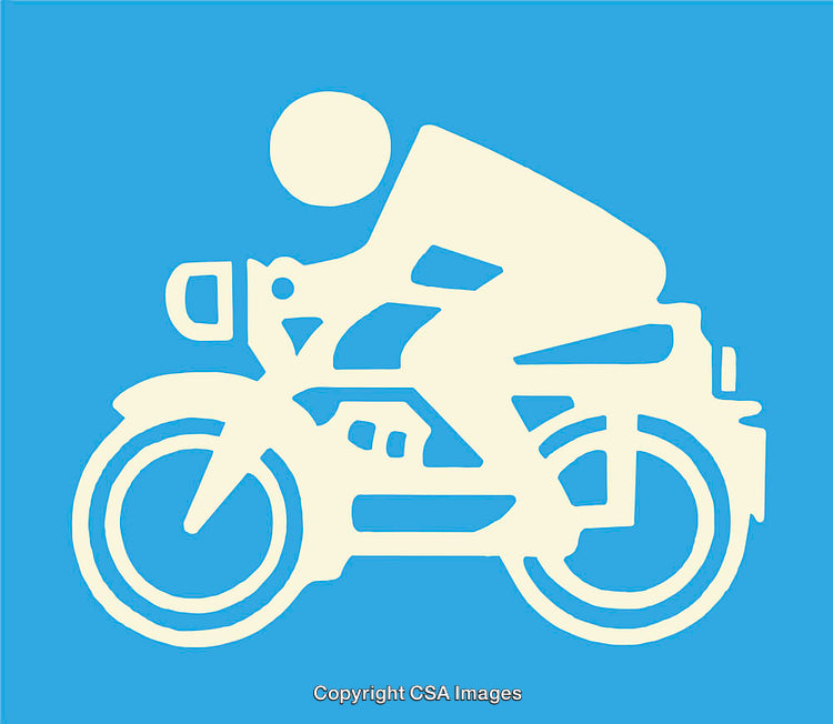 Minimalistic Design of a Motorcycle Rider in Blue and White Colors