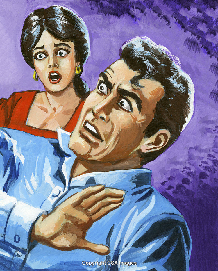 Dramatic Scene of a Couple Reacting with Surprise and Fear