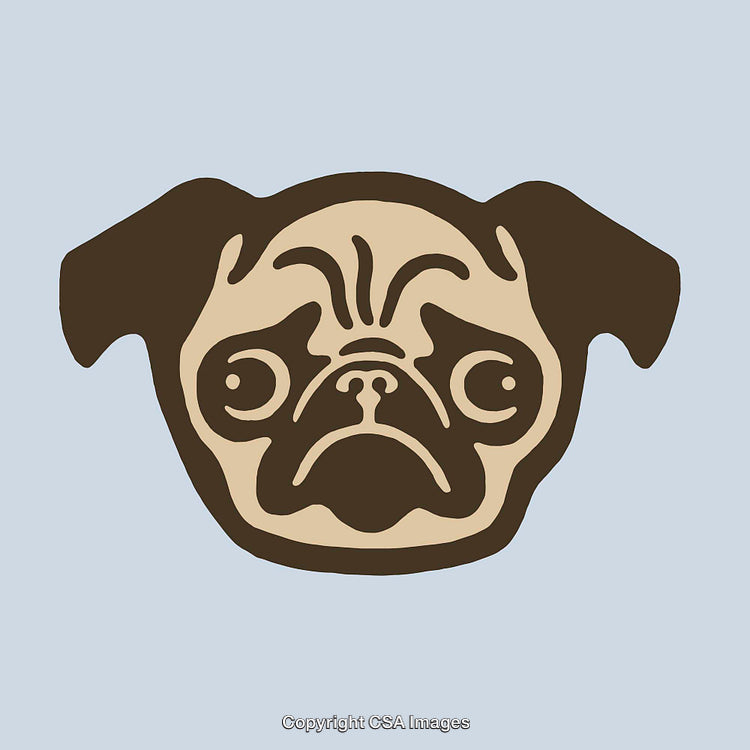 Cute Cartoon Pug Illustration with a Sympathetic Expression