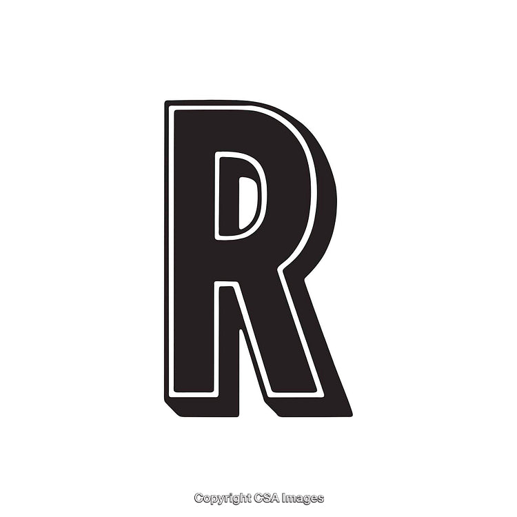 Bold Black and White Letter R Graphic Design Element
