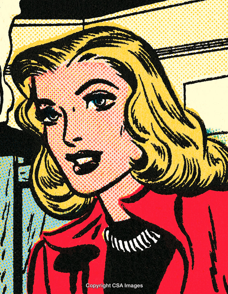 Stylish Comic Illustration of a Vibrant Woman in Vintage Pop Art Style