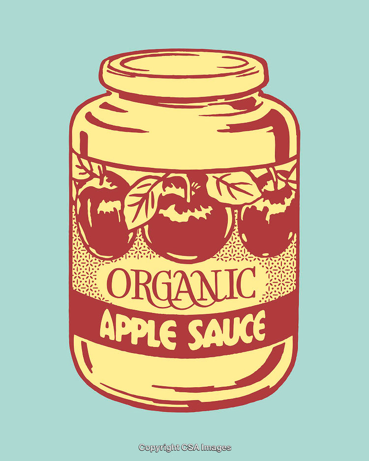 Colorful Illustration of Organic Apple Sauce Jar in Retro Style