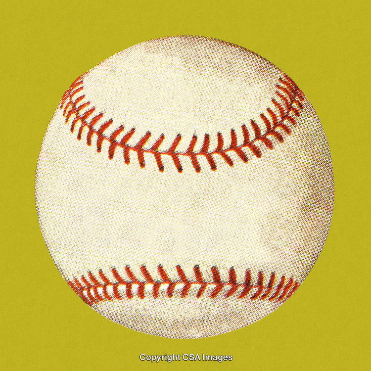 Vintage-Style Baseball Illustration with Red Seams on Yellow Background