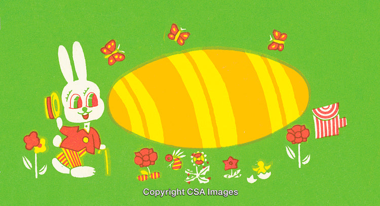 Playful Easter Bunny With Vibrant Spring Flowers and Butterflies Around a Golden Egg