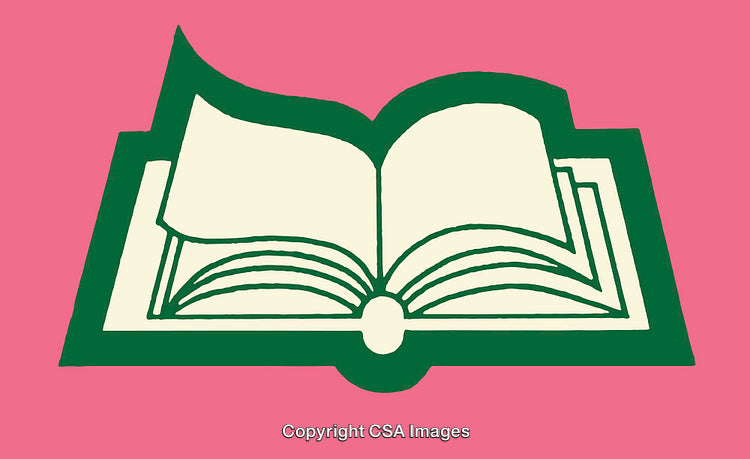 Colorful Line Art Illustration of an Open Book on a Pink Background