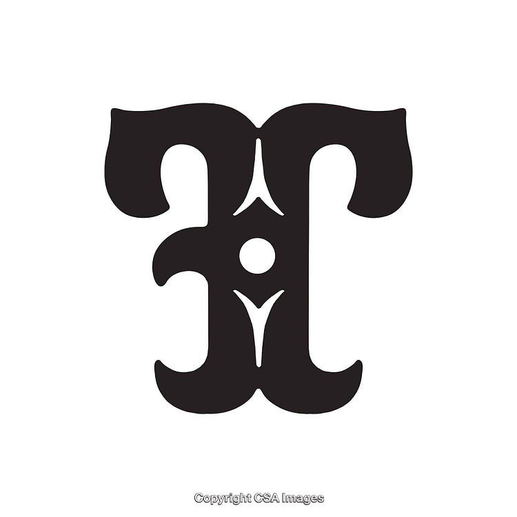 Intricate Black Letter T with Decorative Font Style on White Background