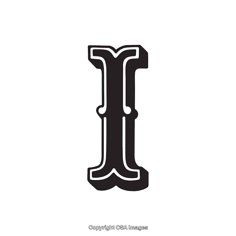 Elegant Ornate Black Letter I in Vintage Style on White Background