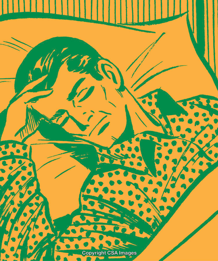 Pop Art Style Illustration of a Person Sleeping Peacefully in Bed