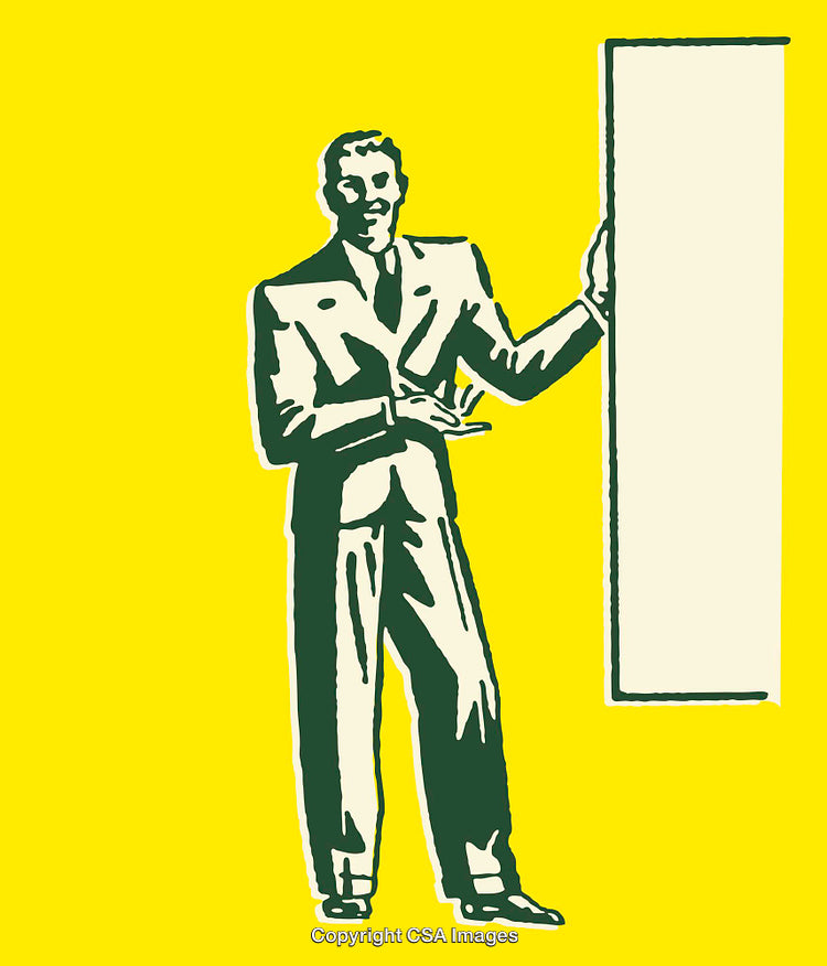Retro Illustration of a Businessman Presenting with Blank Space