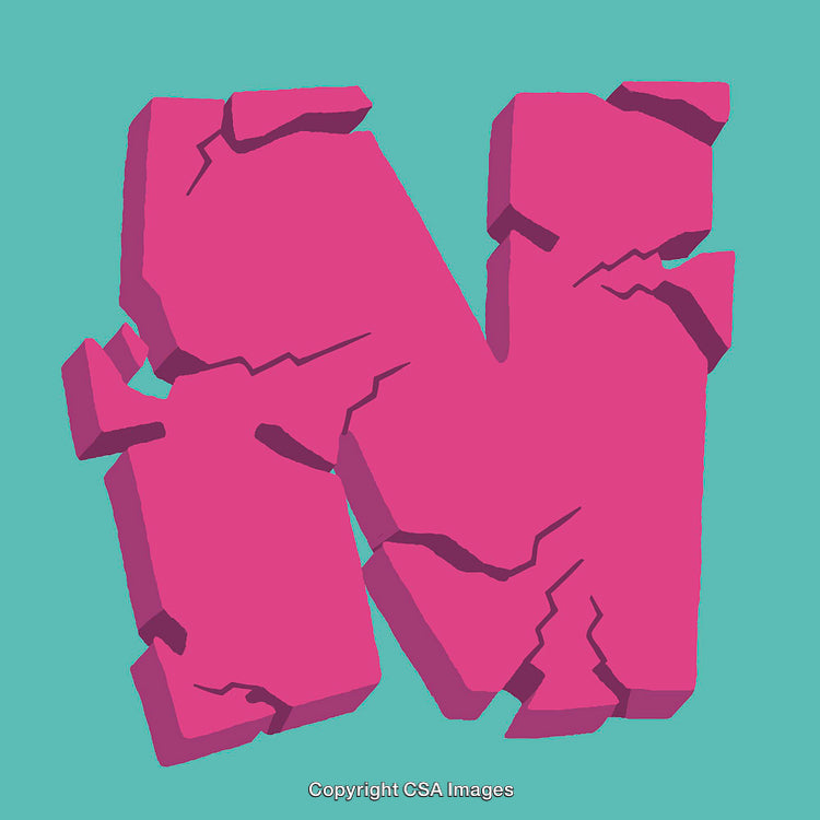 Cracked Pink Letter N 3D Illustration on Aqua Background
