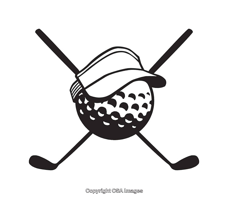 Golf Club and Ball Illustration With Hat in Black and White Design