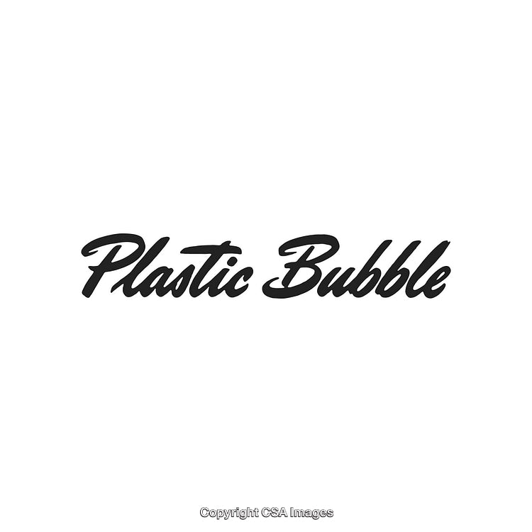 Stylish Black Calligraphy of the Words Plastic Bubble on White Background