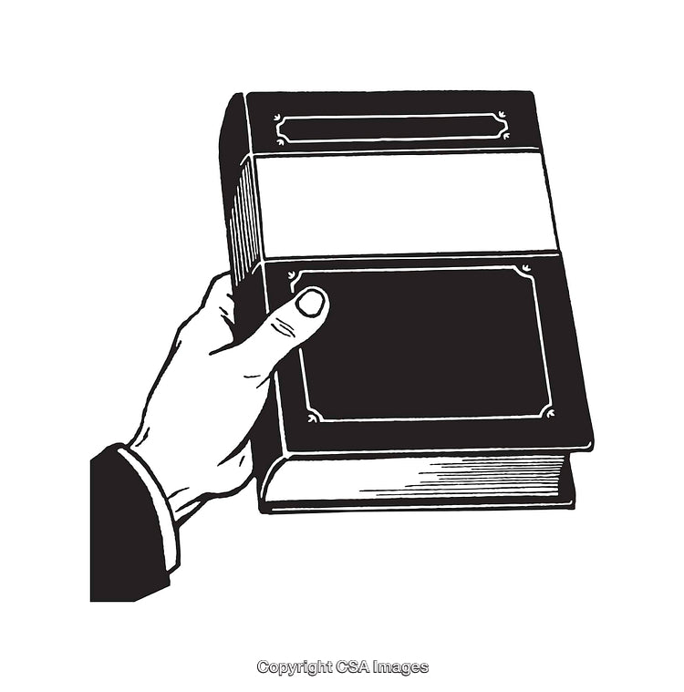 Hand Holding a Book in Black and White Line Art Illustration
