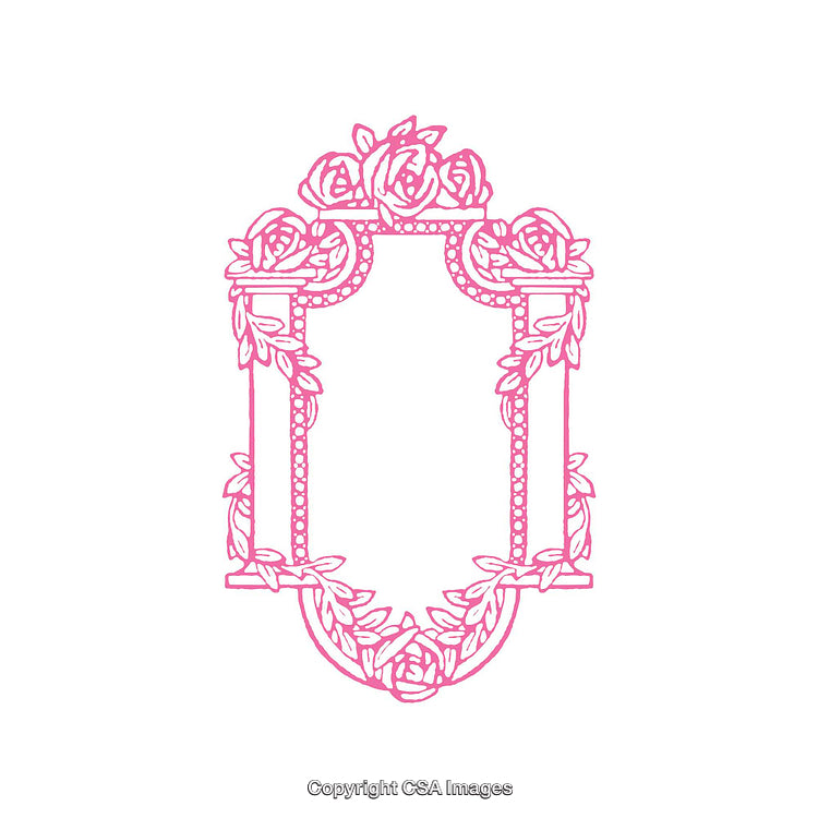 Intricate Pink Floral Frame with Rose Pattern on White Background