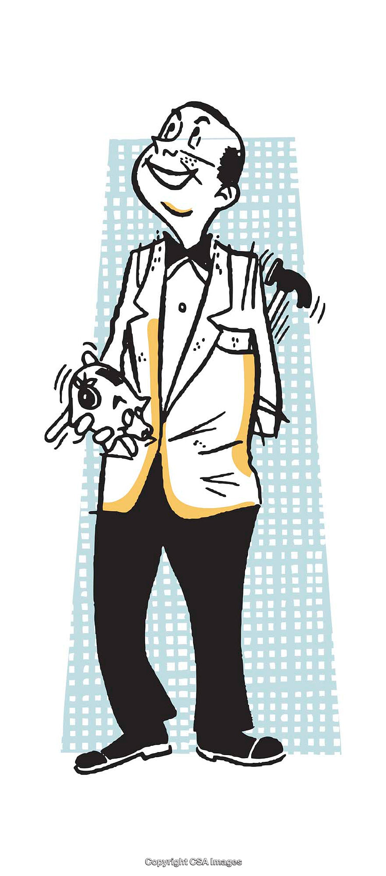 Cheerful Man Holding a Dog in a Whimsical Cartoon Style Illustration