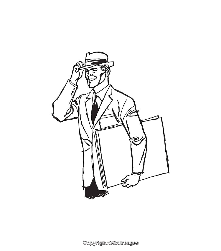 Retro Style Line Art Illustration of a Businessman Tipping His Hat