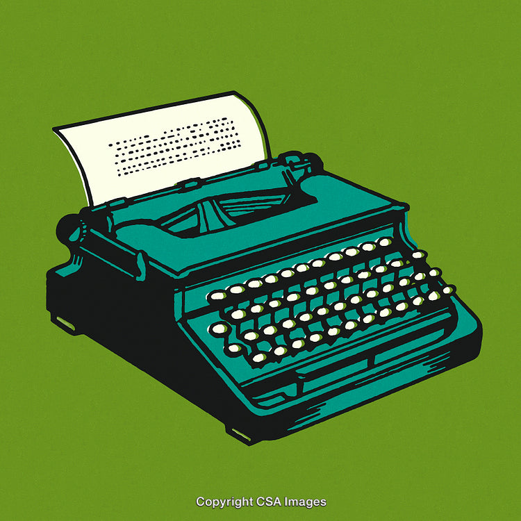 Vintage Green Typewriter with Sheet of Paper on Colorful Background