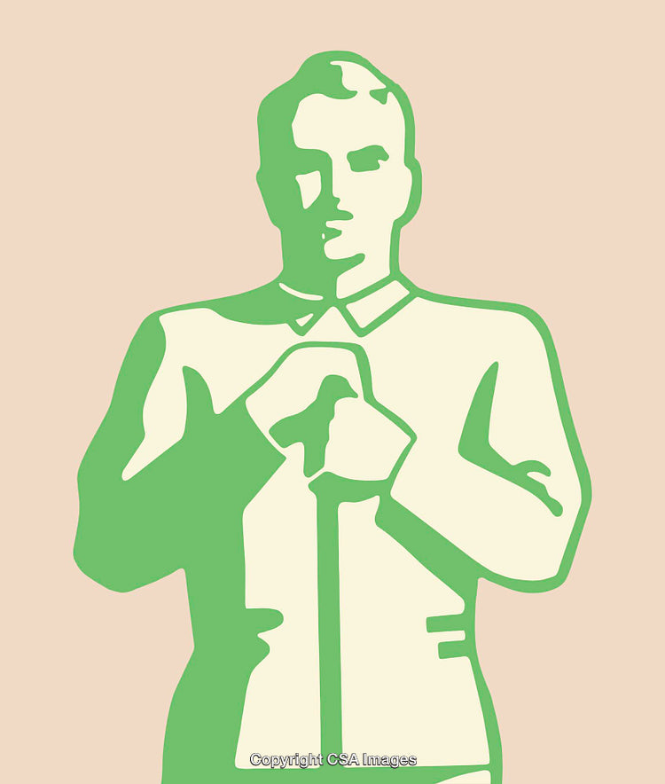 Stylized Illustration of a Man Holding a Cane in Two Colors