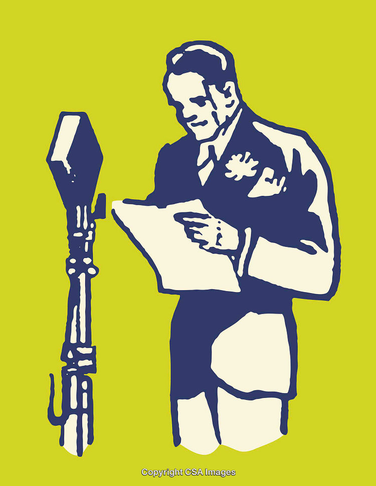 Vintage Illustration of a Public Speaker with a Microphone and Notes