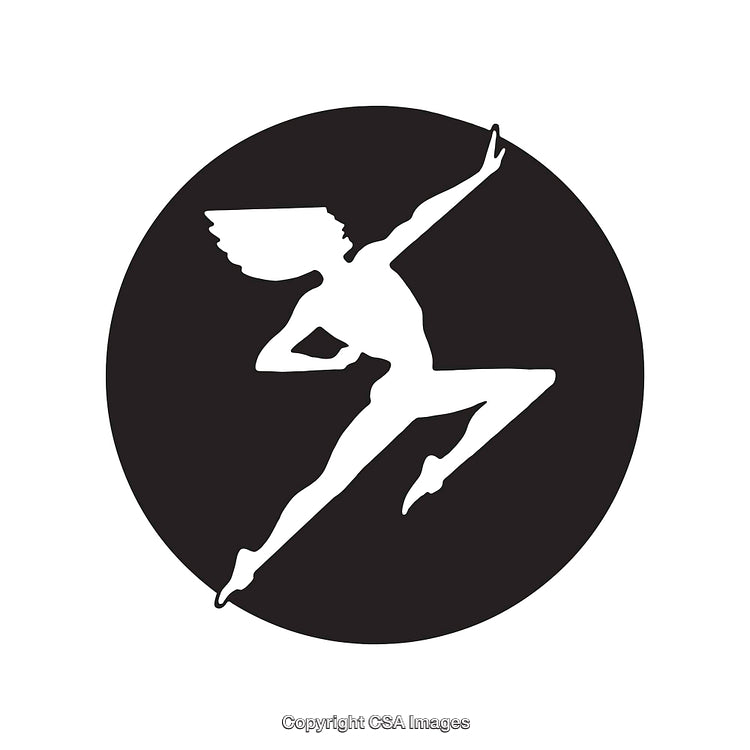 Winged Figure Logo in Black and White Icon Style