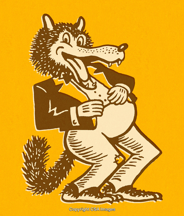 Retro Style Illustration of a Hungry Wolf in a Suit