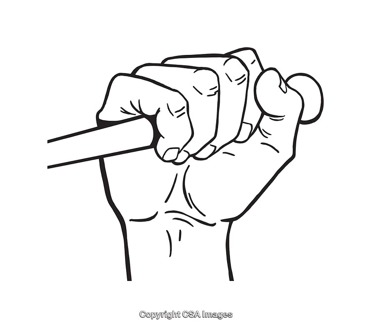 Black and White Line Art of Hand Holding a Stick