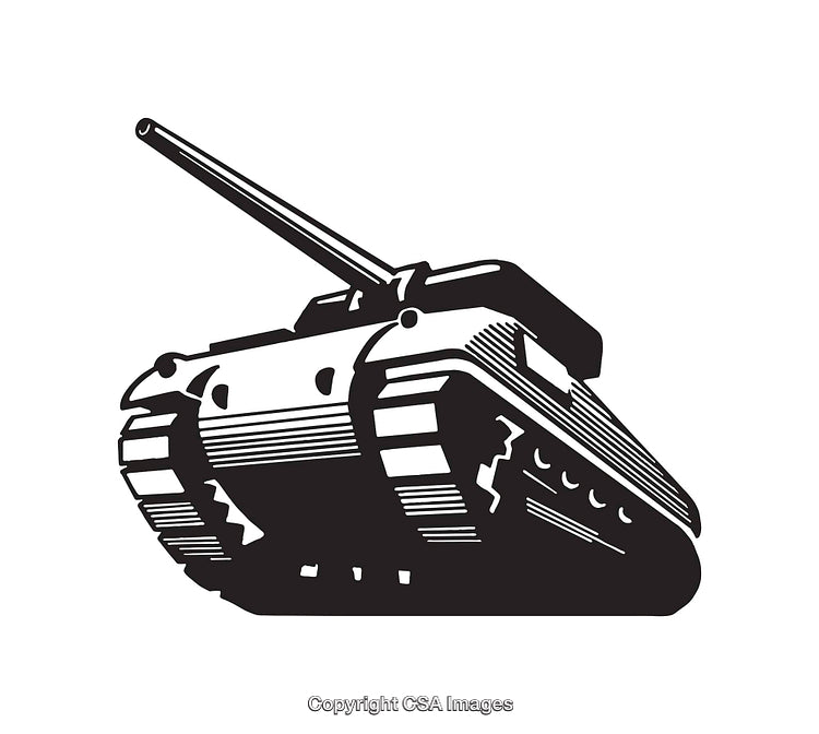Detailed Black and White Line Art of a Military Tank Illustration