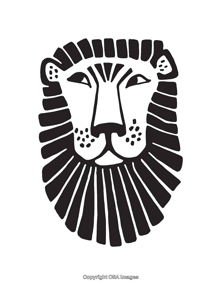 Bold Black and White Line Art Illustration of a Lion Head