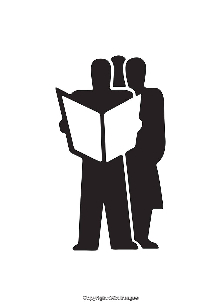 Silhouette Illustration of Two People Interacting and Reading Together
