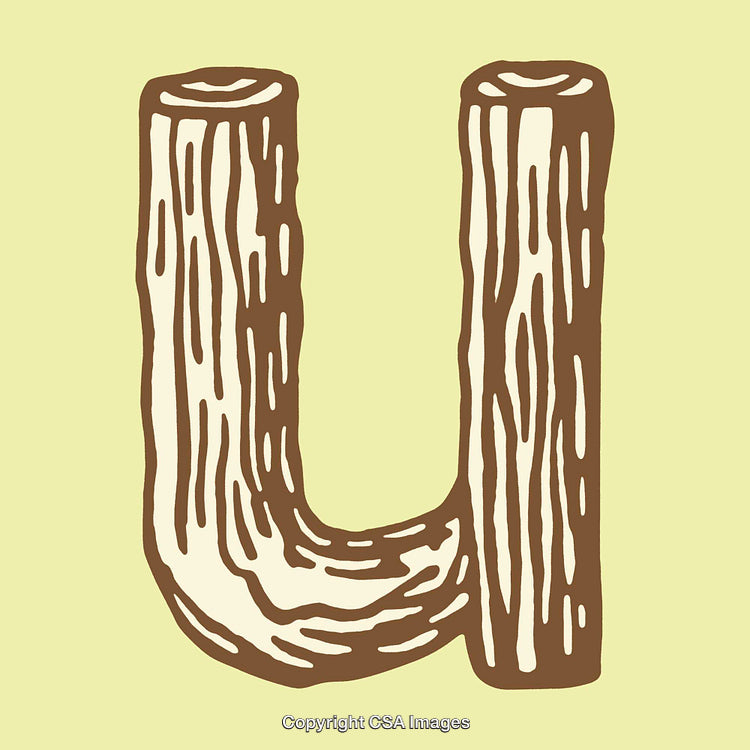Wooden Letter U on Light Background in Artistic Brown Design