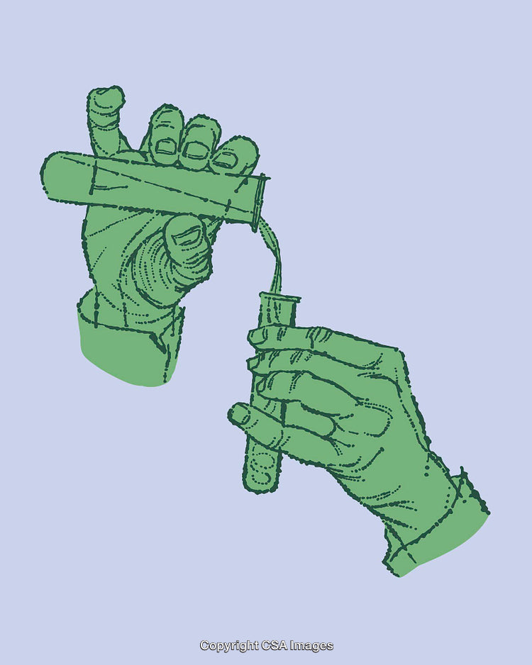 Colorful Line Art Depiction of Hands Pouring Liquid in Laboratory