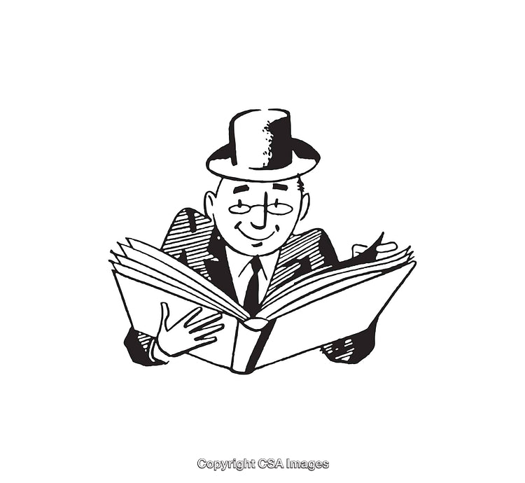 Vintage Line Art of Man Reading a Book with a Smile