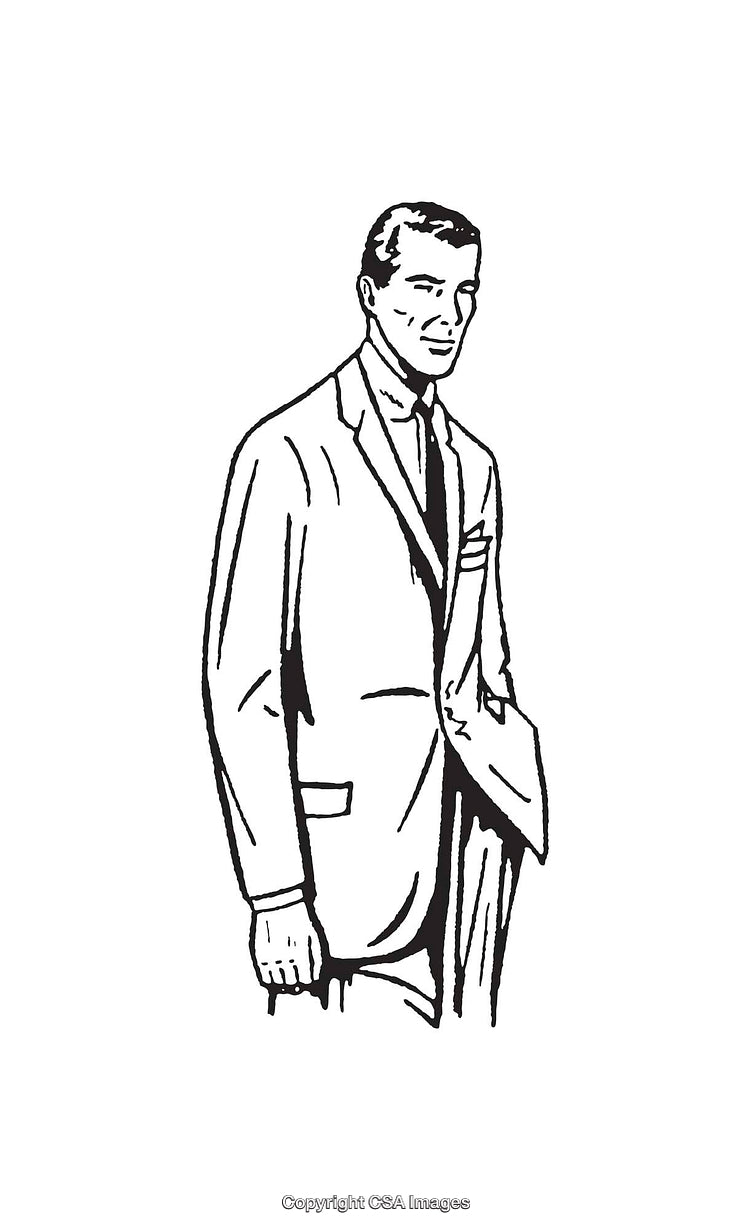 Black and White Line Art of a Businessman Wearing a Suit