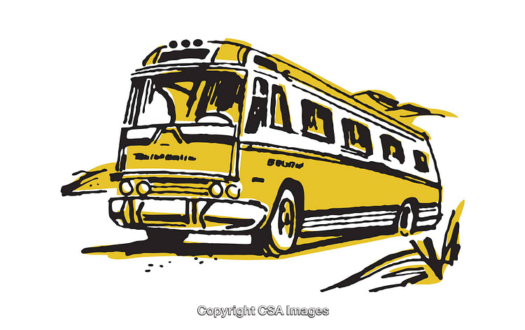 Retro Yellow Bus Illustration with Vintage Design Details